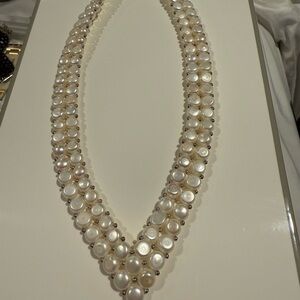 7.5MM WHITE CULTURED FRESHWATER PEARL RHODIUM OVER STERLING SILVER DOUBLE- ROW 1